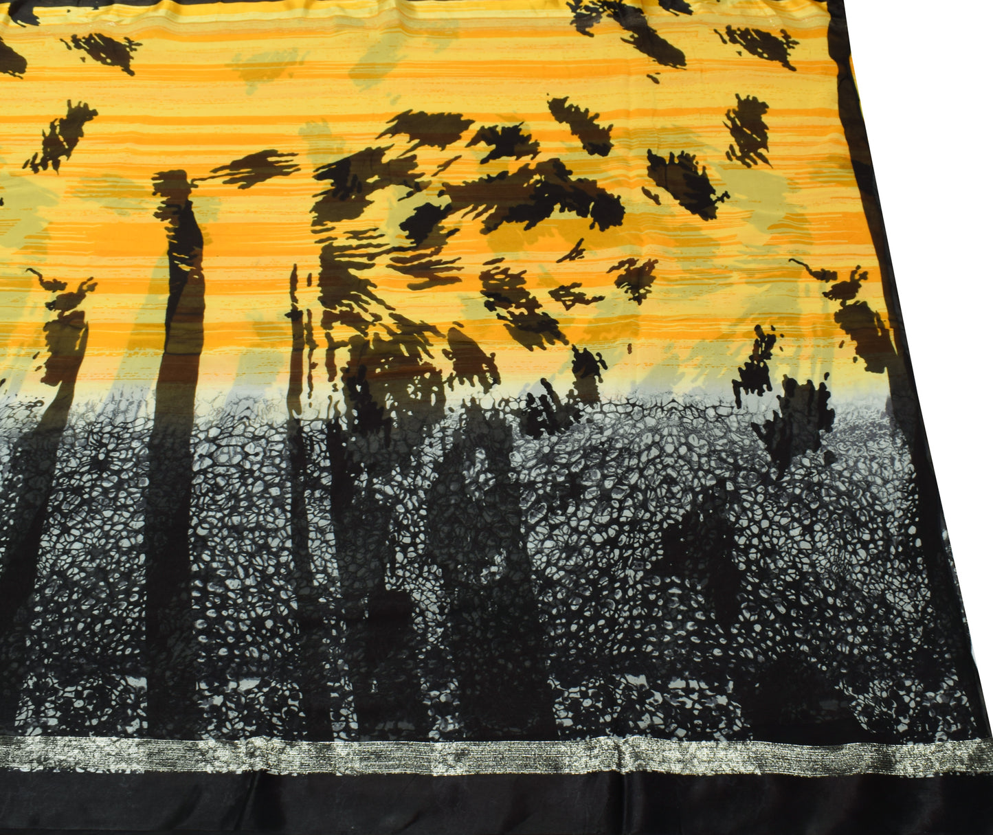 Sushila Vintage Yellow & Black Saree 100% Pure Georgette Printed Craft Fabric