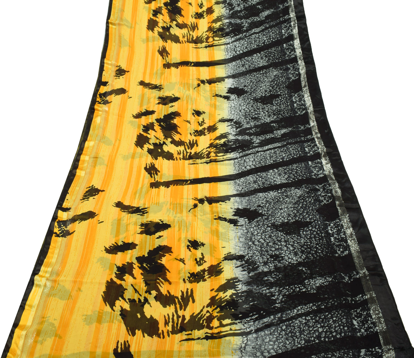 Sushila Vintage Yellow & Black Saree 100% Pure Georgette Printed Craft Fabric