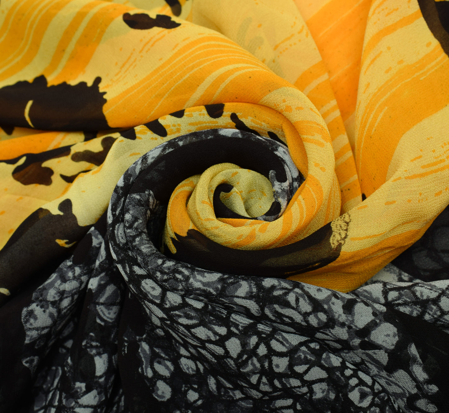 Sushila Vintage Yellow & Black Saree 100% Pure Georgette Printed Craft Fabric