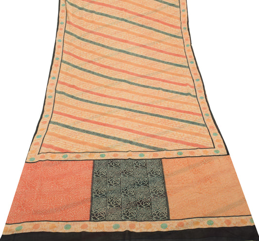 Sushila Vintage Indian Saree 100% Pure Georgette Silk Printed 5 YD Craft Fabric