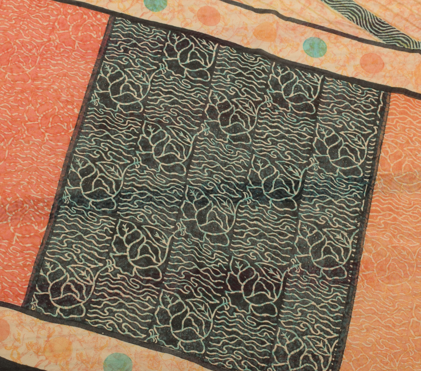 Sushila Vintage Indian Saree 100% Pure Georgette Silk Printed 5 YD Craft Fabric