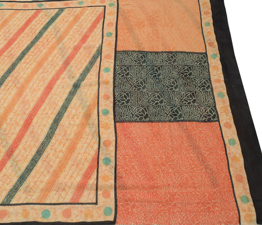 Sushila Vintage Indian Saree 100% Pure Georgette Silk Printed 5 YD Craft Fabric