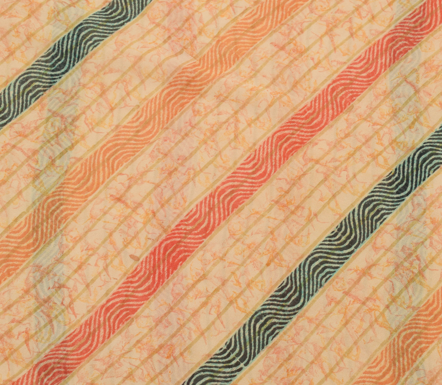 Sushila Vintage Indian Saree 100% Pure Georgette Silk Printed 5 YD Craft Fabric