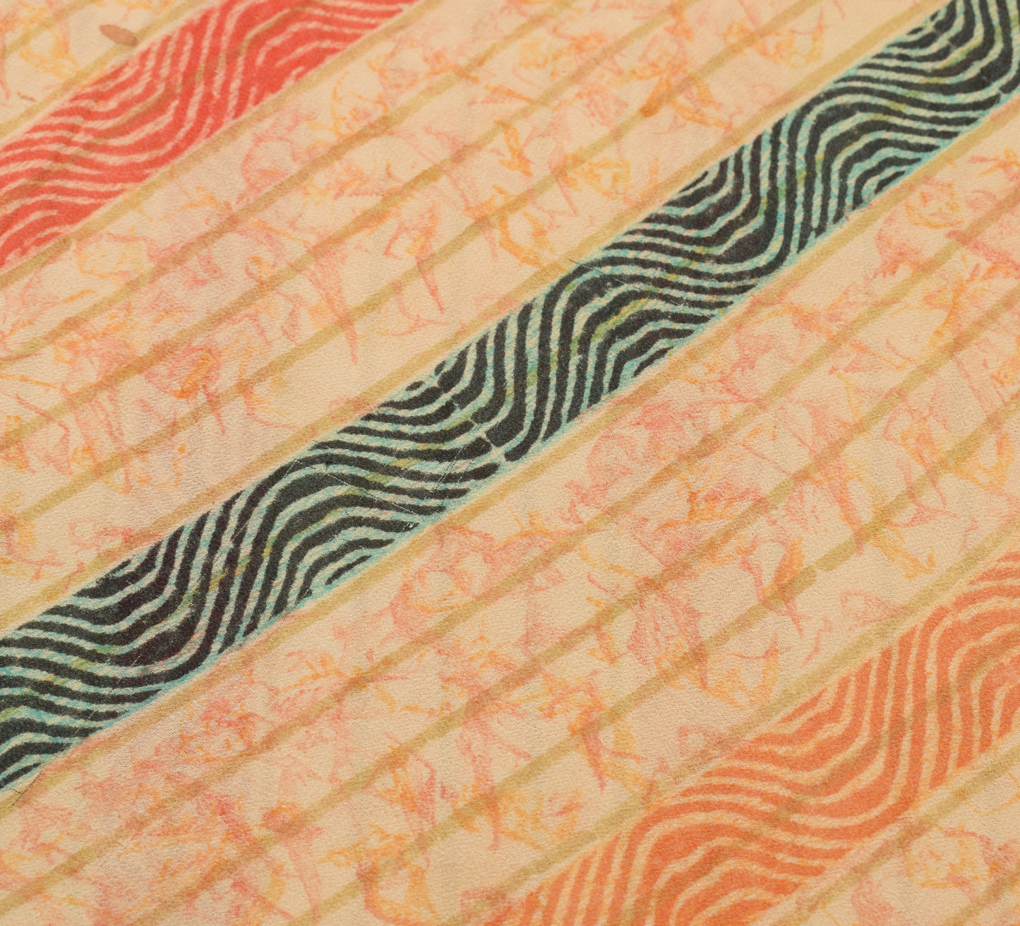 Sushila Vintage Indian Saree 100% Pure Georgette Silk Printed 5 YD Craft Fabric