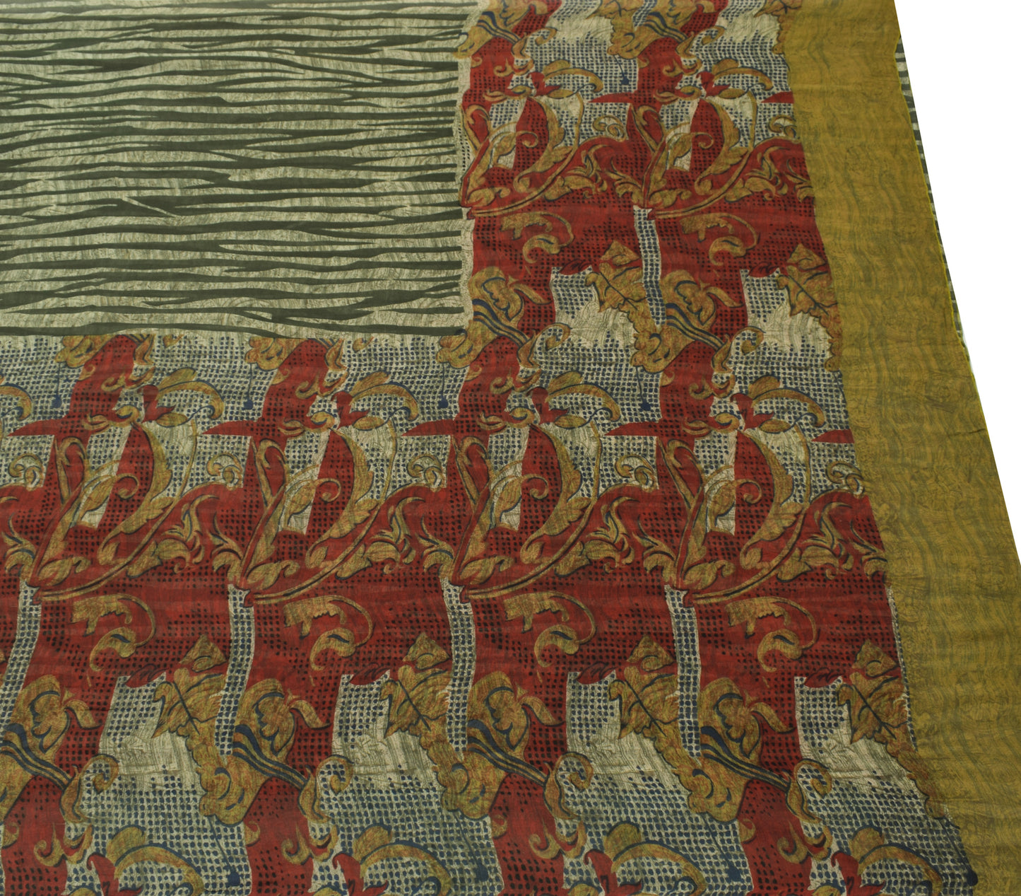 Sushila Vintage Indian Saree 100% Pure Georgette Silk Printed 5 YD Craft Fabric