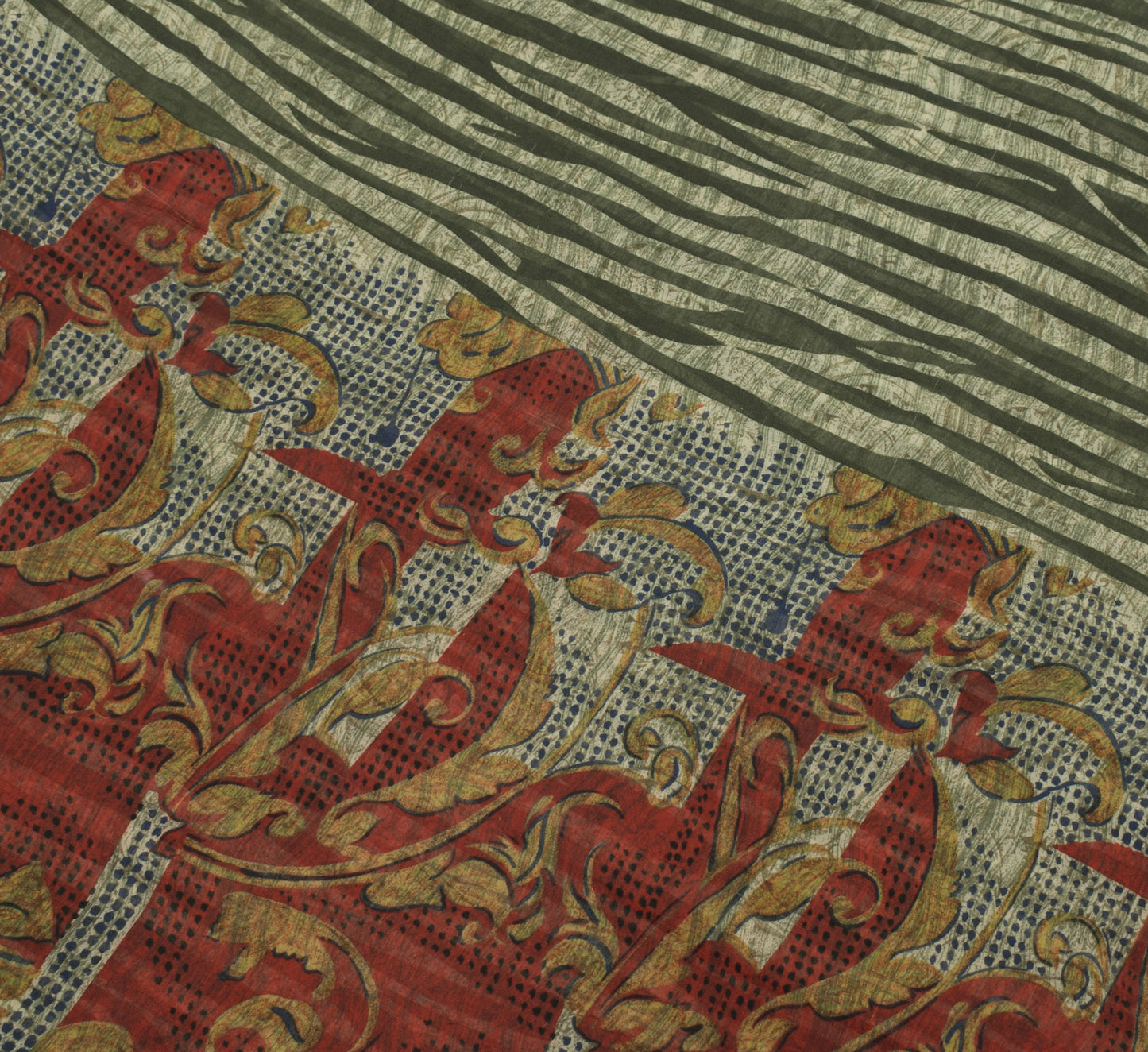 Sushila Vintage Indian Saree 100% Pure Georgette Silk Printed 5 YD Craft Fabric