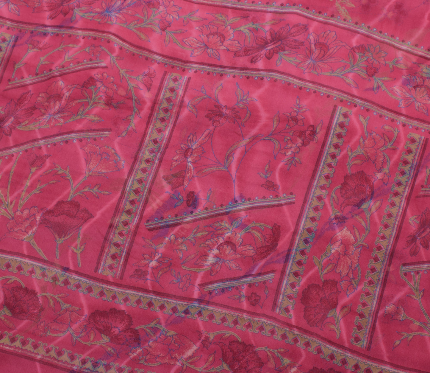 Sushila Vintage Saree 100% Pure Georgette Silk Printed Floral 5 YD Craft Fabric
