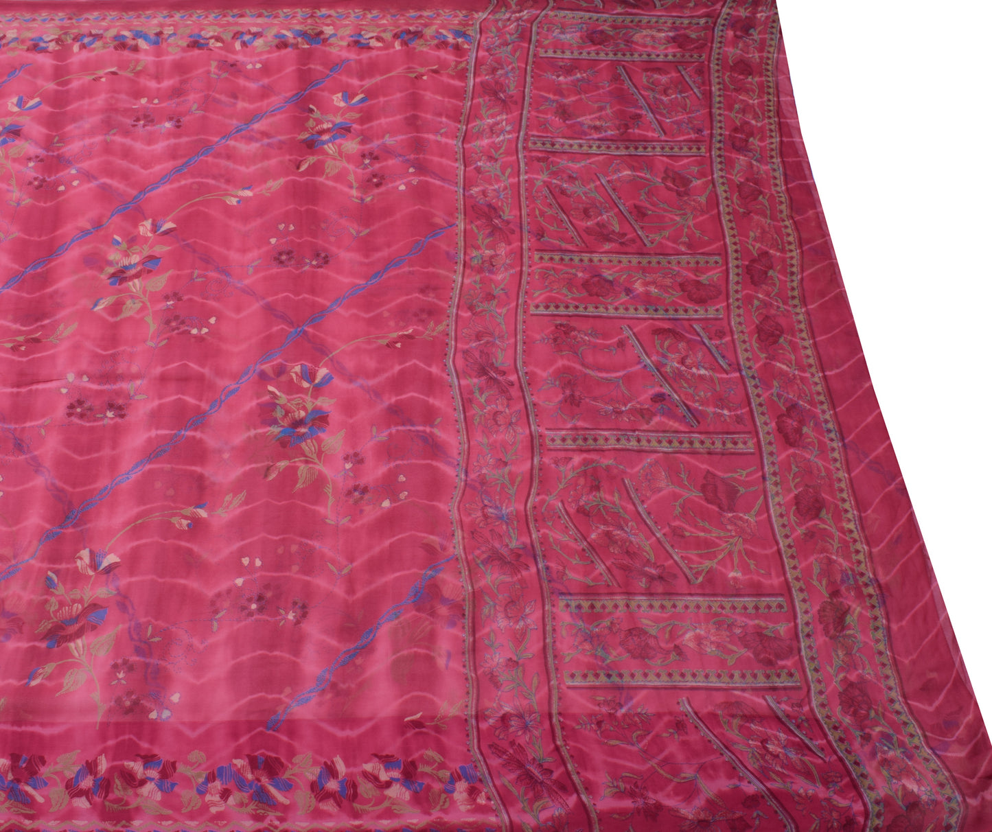 Sushila Vintage Saree 100% Pure Georgette Silk Printed Floral 5 YD Craft Fabric