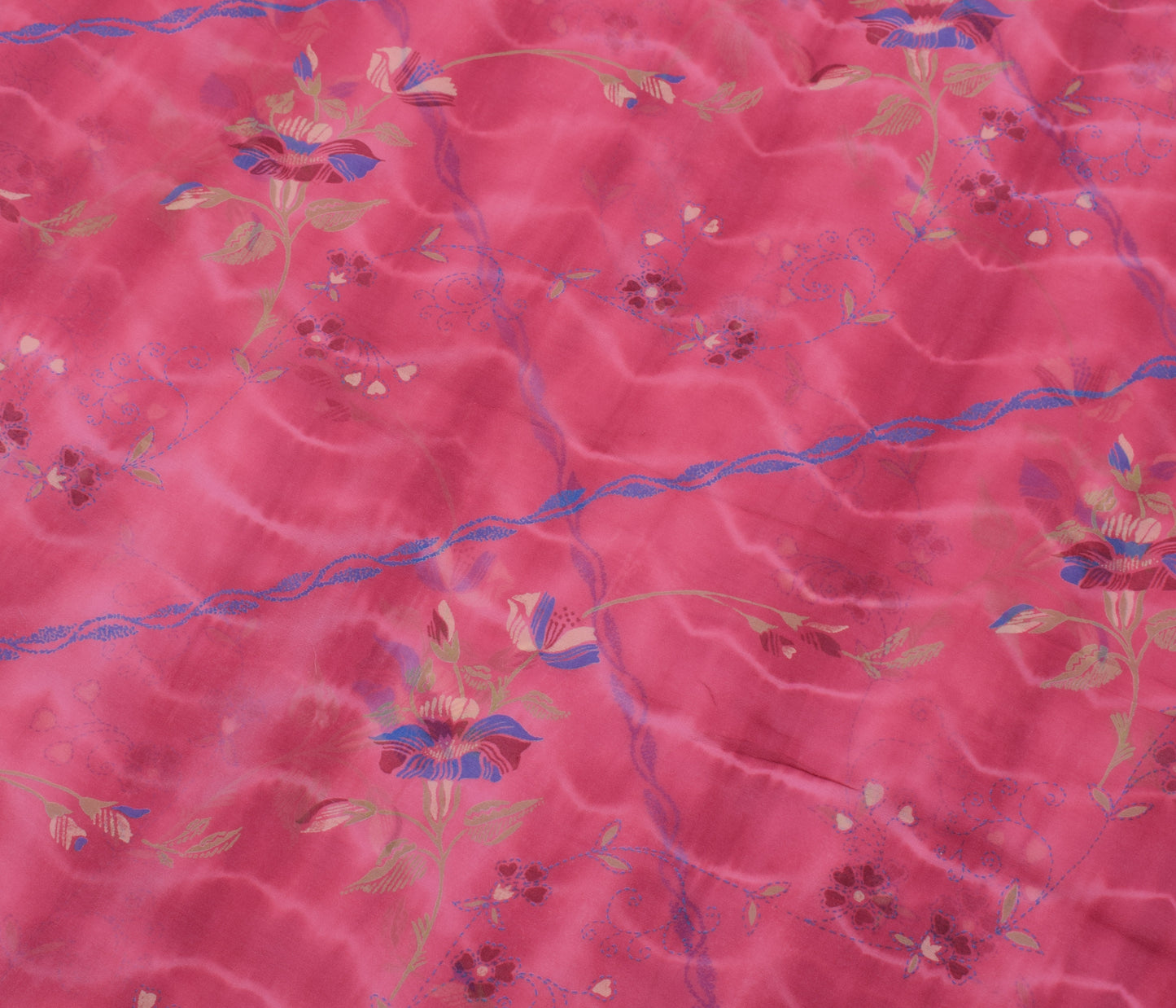 Sushila Vintage Saree 100% Pure Georgette Silk Printed Floral 5 YD Craft Fabric