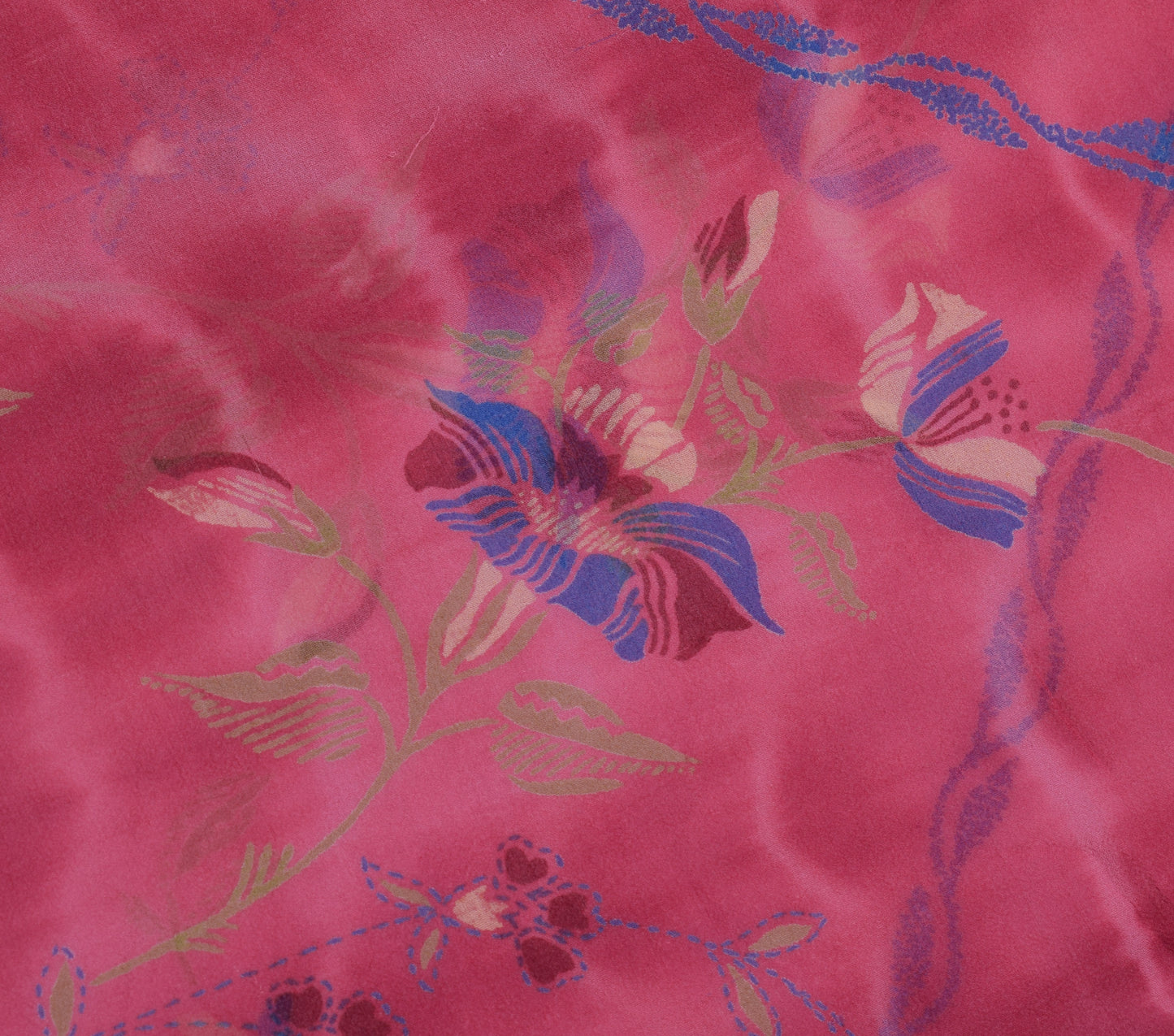 Sushila Vintage Saree 100% Pure Georgette Silk Printed Floral 5 YD Craft Fabric