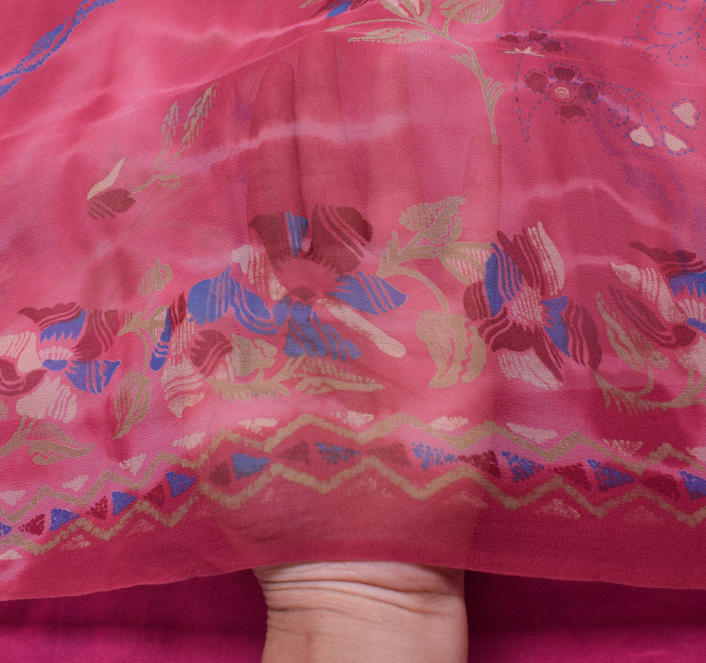 Sushila Vintage Saree 100% Pure Georgette Silk Printed Floral 5 YD Craft Fabric