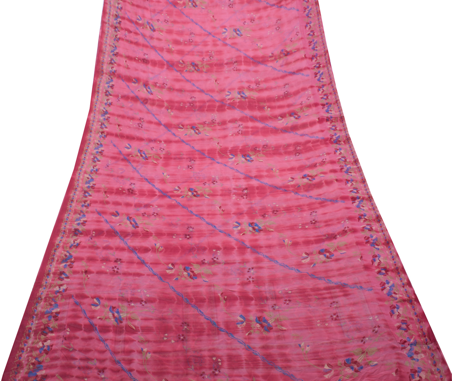 Sushila Vintage Saree 100% Pure Georgette Silk Printed Floral 5 YD Craft Fabric