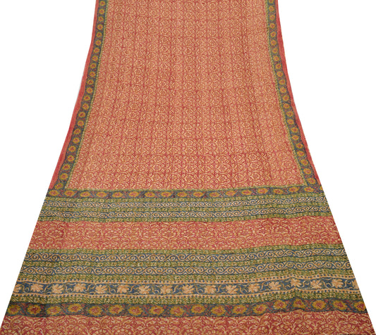 Sushila Vintage Pink Saree 100% Pure Georgette Silk Printed Floral Craft Fabric