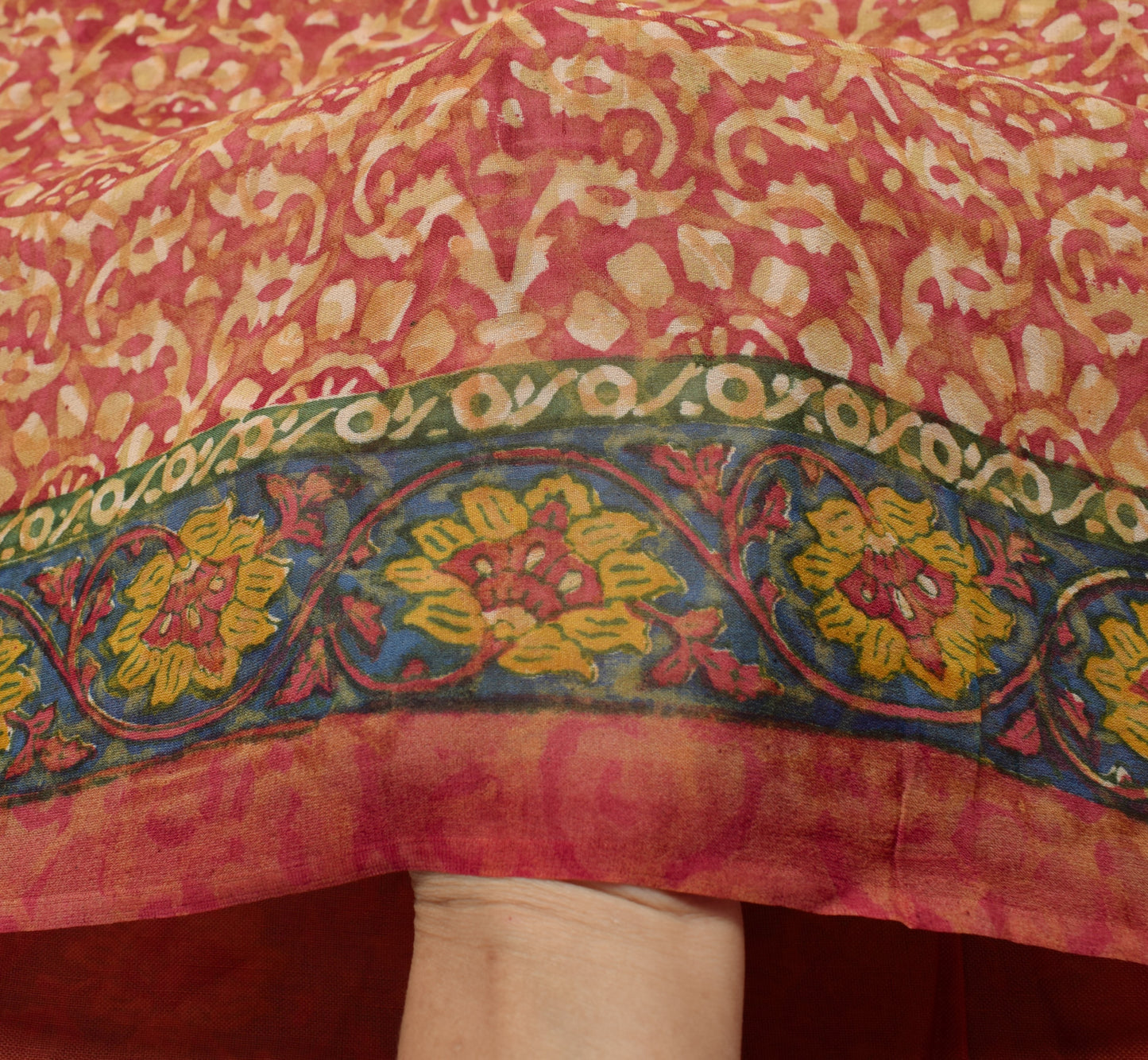 Sushila Vintage Pink Saree 100% Pure Georgette Silk Printed Floral Craft Fabric