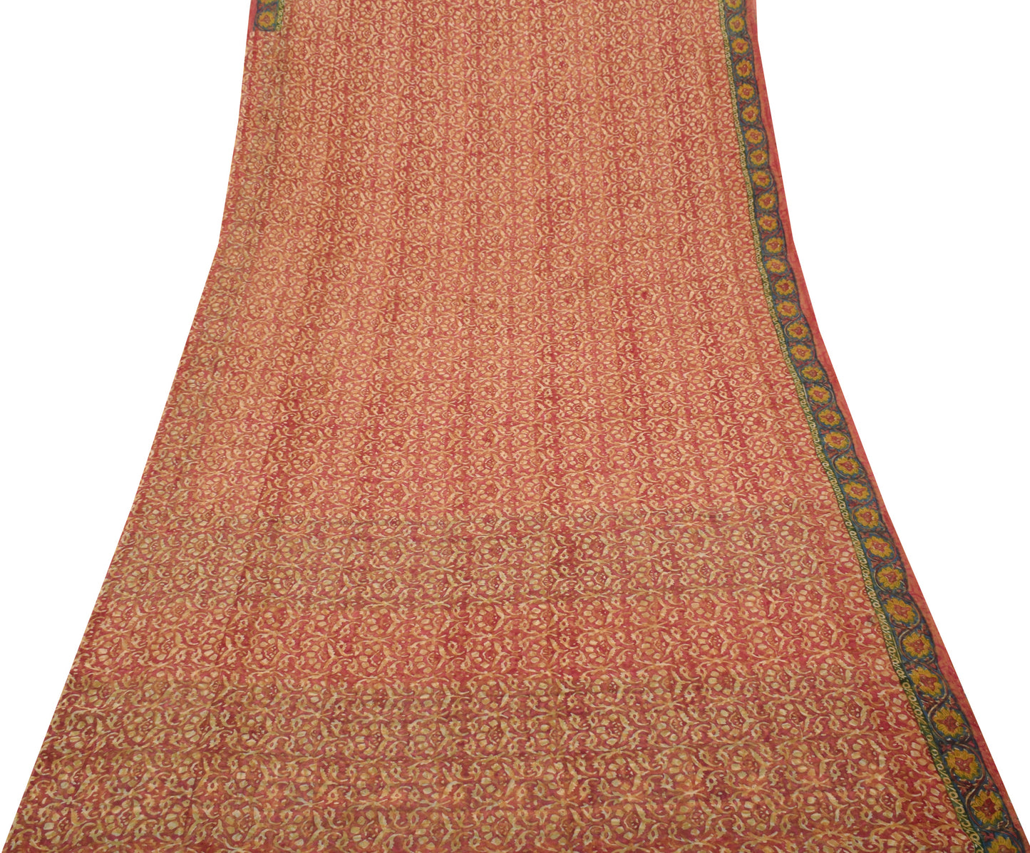 Sushila Vintage Pink Saree 100% Pure Georgette Silk Printed Floral Craft Fabric