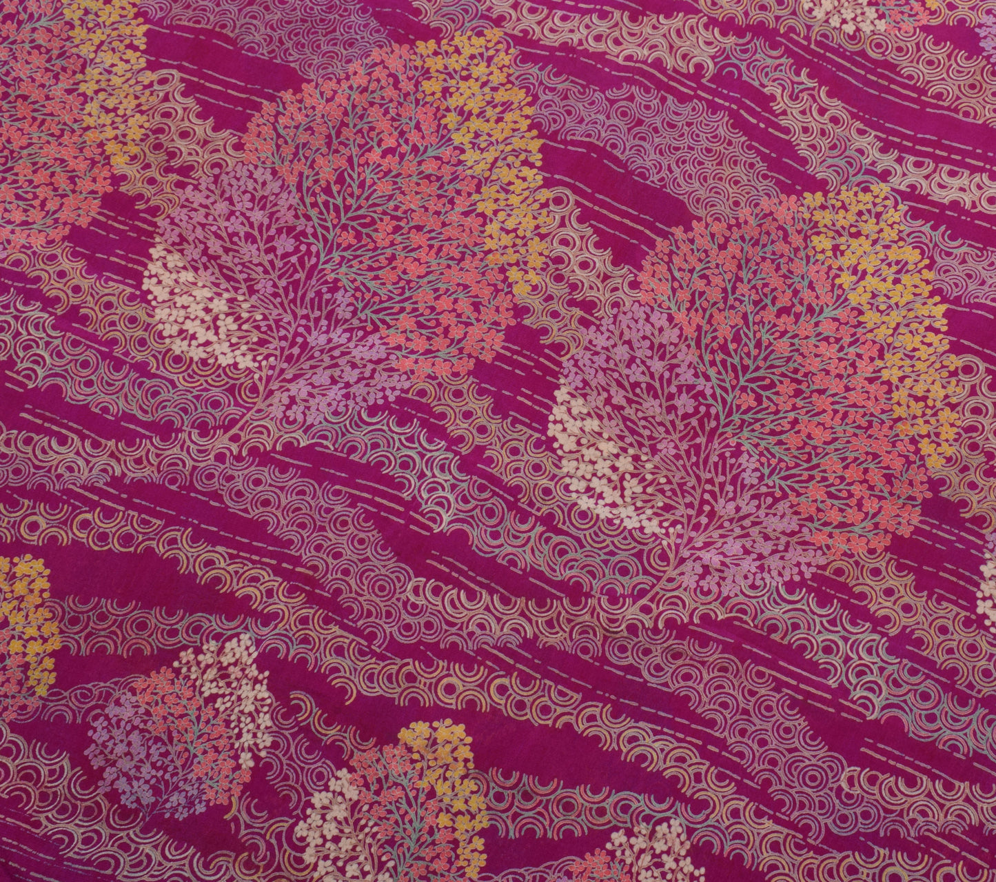 Sushila Vintage Purple Saree 100%Pure Georgette Silk Printed Floral Craft Fabric