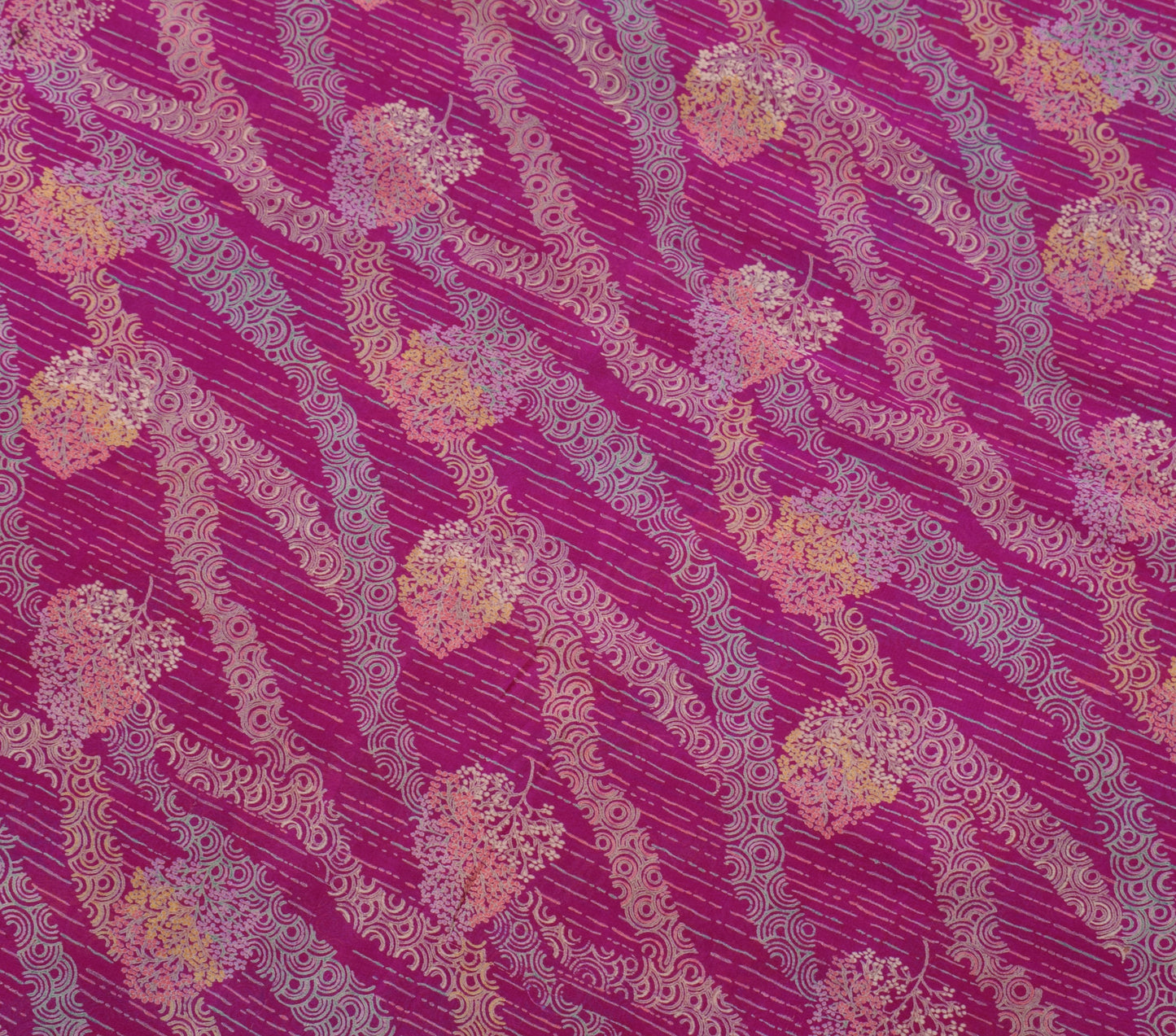 Sushila Vintage Purple Saree 100%Pure Georgette Silk Printed Floral Craft Fabric