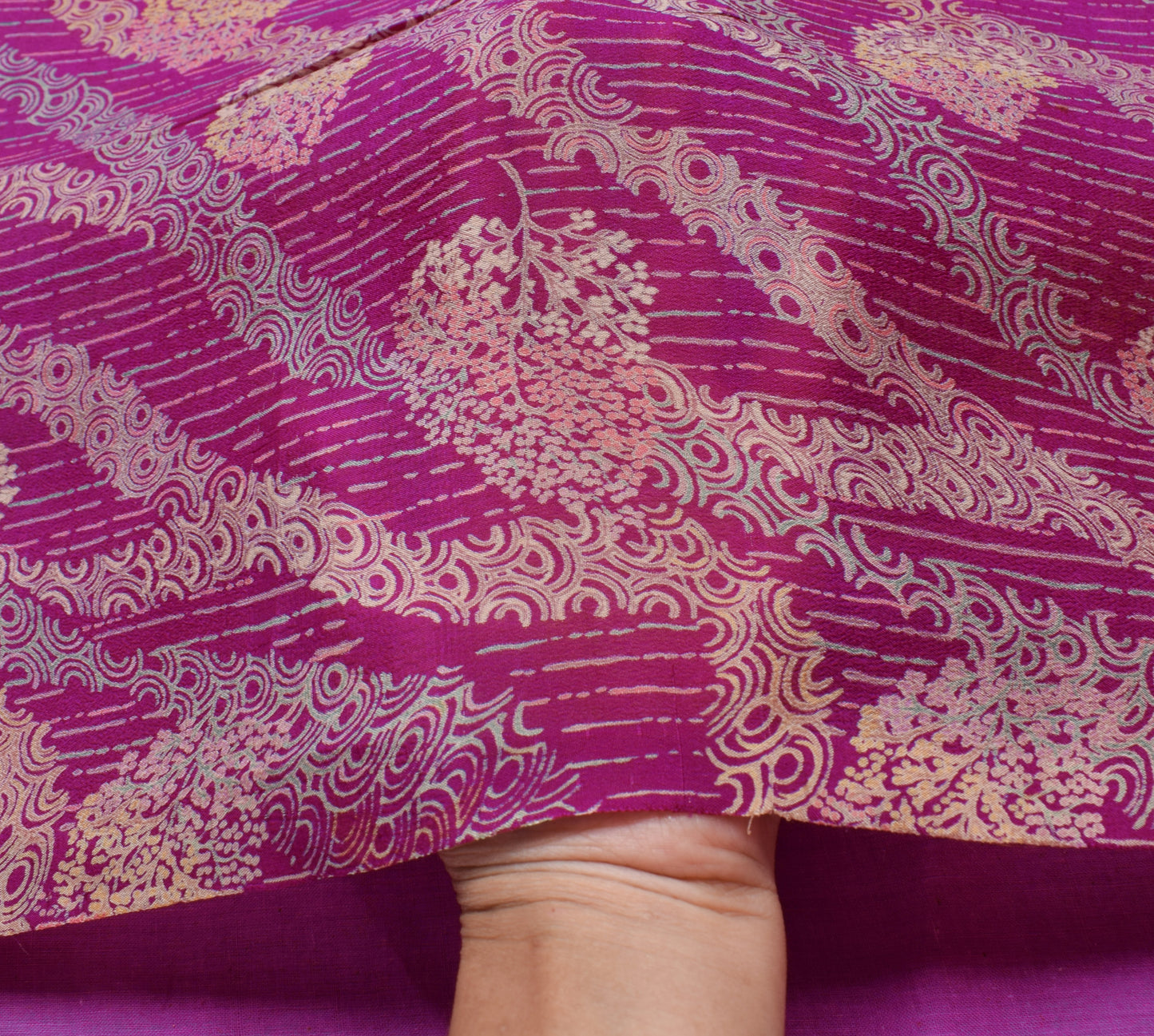 Sushila Vintage Purple Saree 100%Pure Georgette Silk Printed Floral Craft Fabric