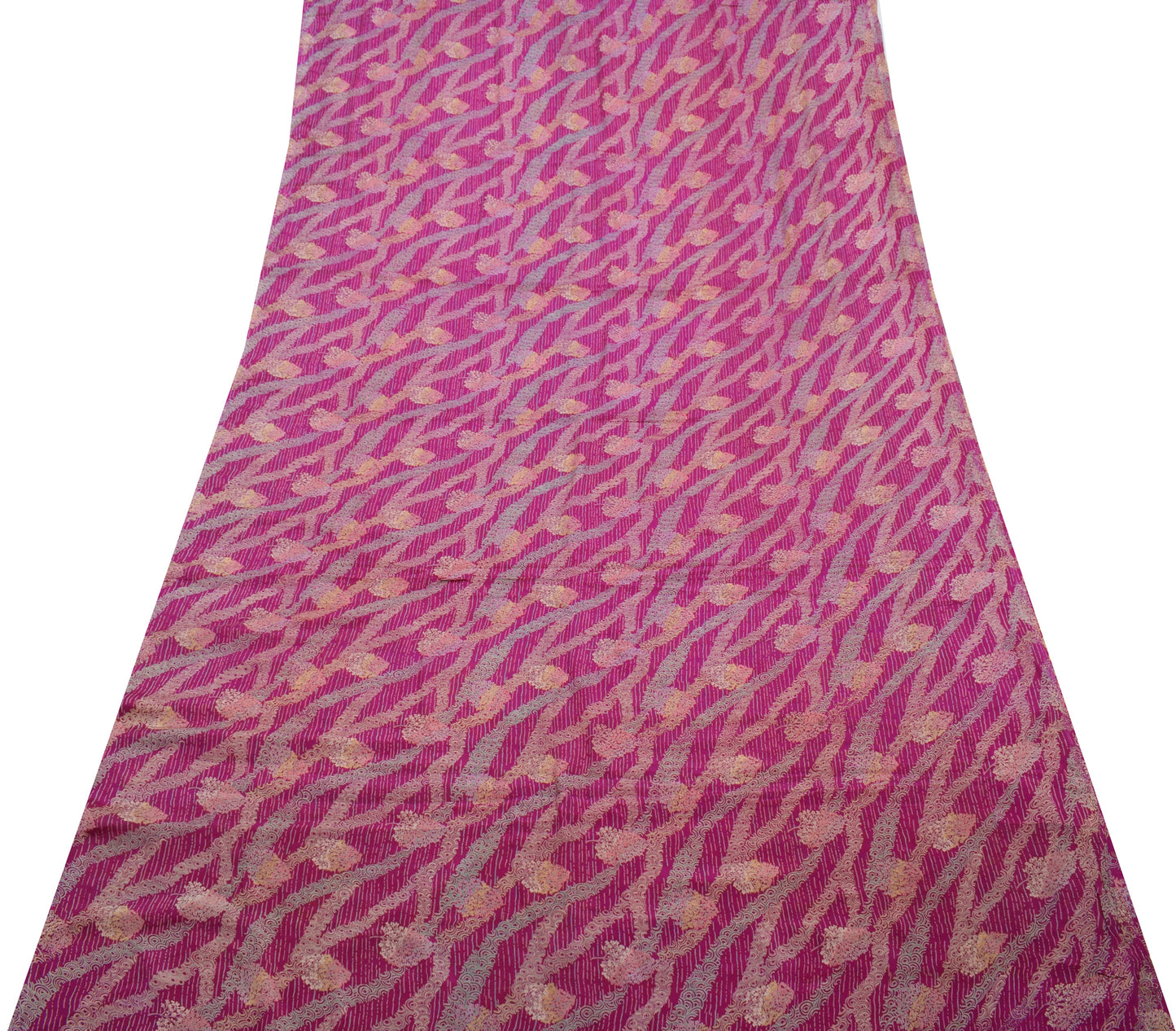 Sushila Vintage Purple Saree 100%Pure Georgette Silk Printed Floral Craft Fabric