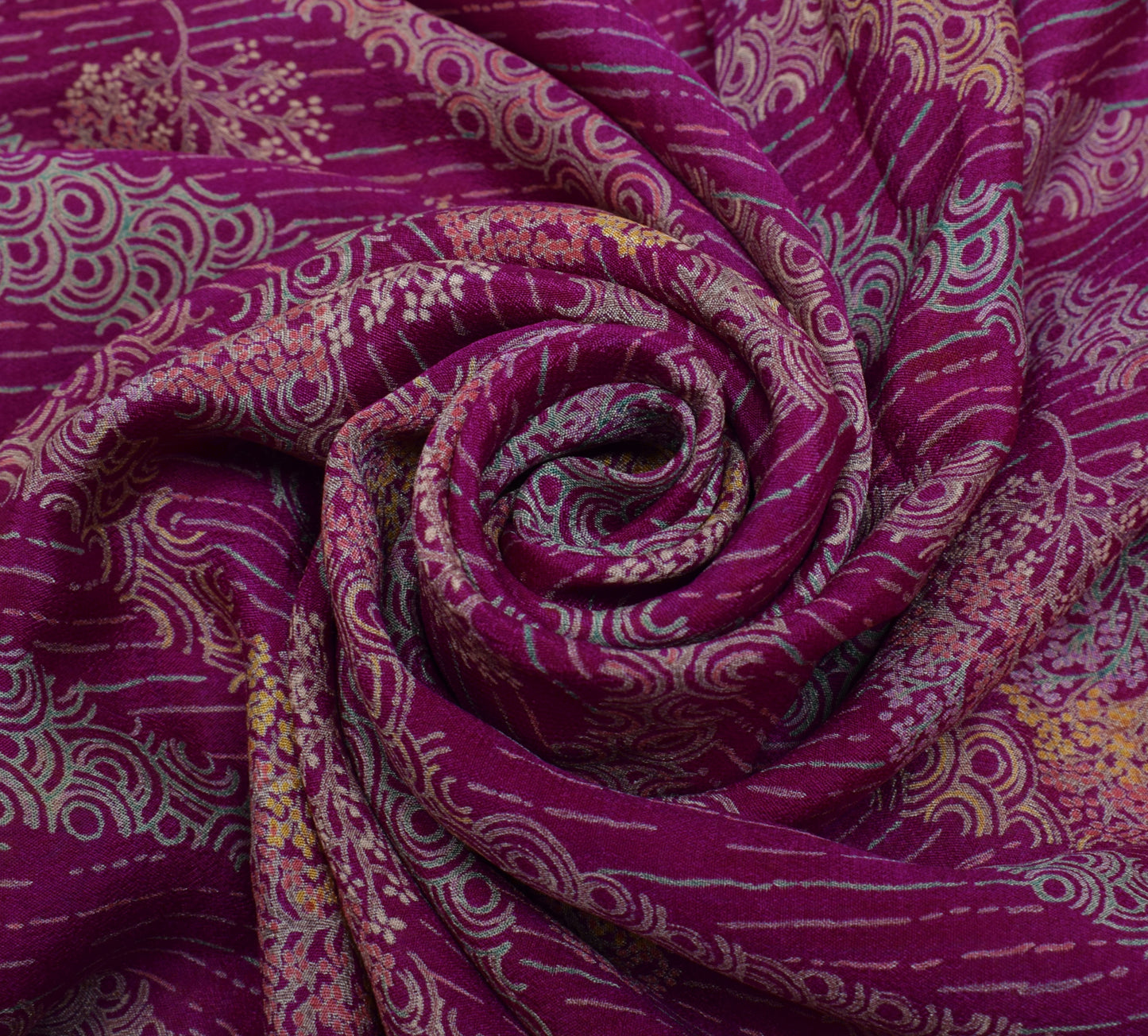 Sushila Vintage Purple Saree 100%Pure Georgette Silk Printed Floral Craft Fabric