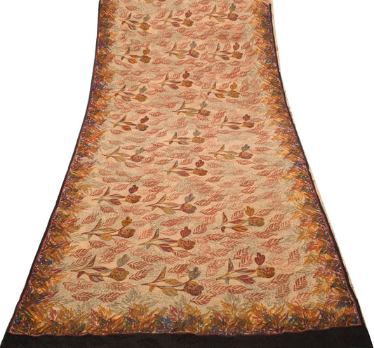 Sushila Vintage Brown Saree 100% Pure Georgette Silk Printed Floral Craft Fabric