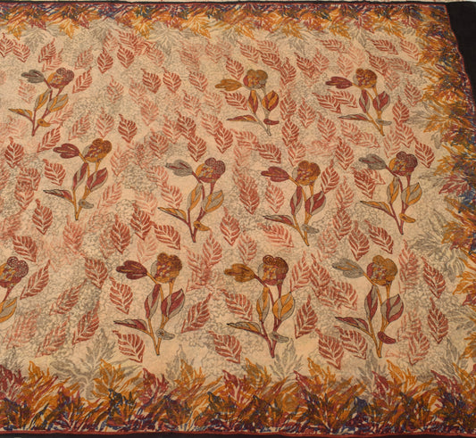 Sushila Vintage Brown Saree 100% Pure Georgette Silk Printed Floral Craft Fabric