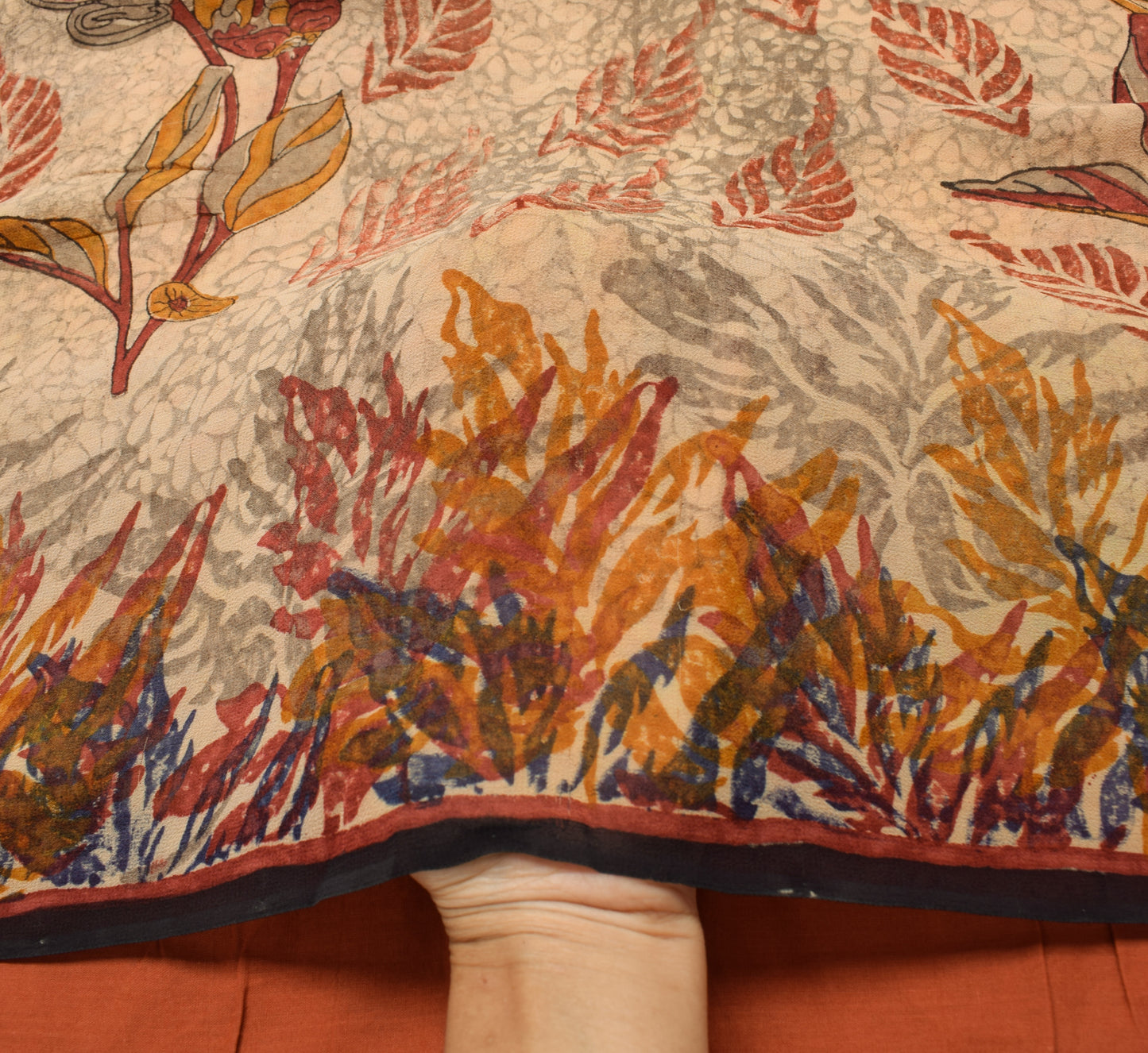 Sushila Vintage Brown Saree 100% Pure Georgette Silk Printed Floral Craft Fabric