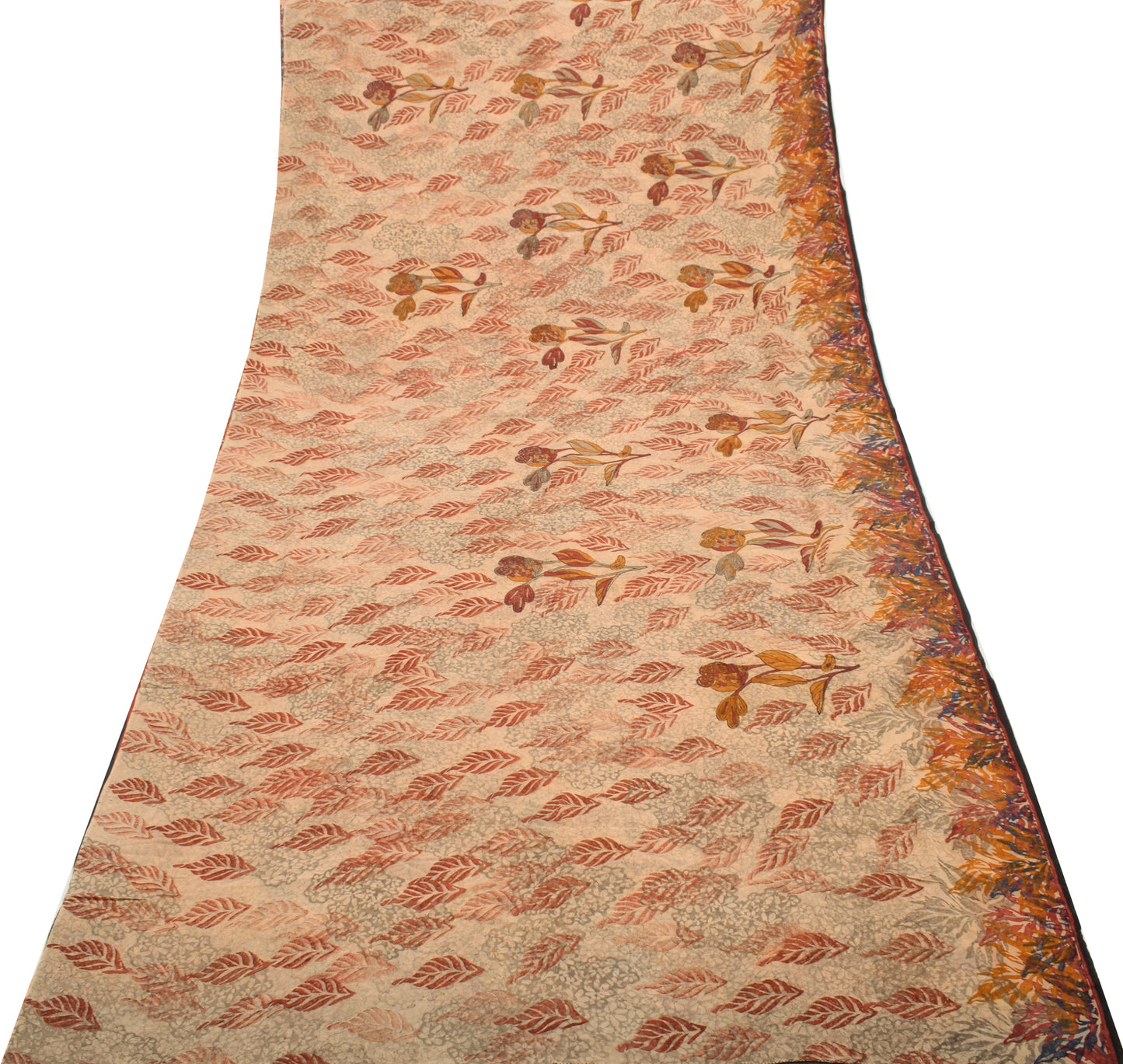 Sushila Vintage Brown Saree 100% Pure Georgette Silk Printed Floral Craft Fabric