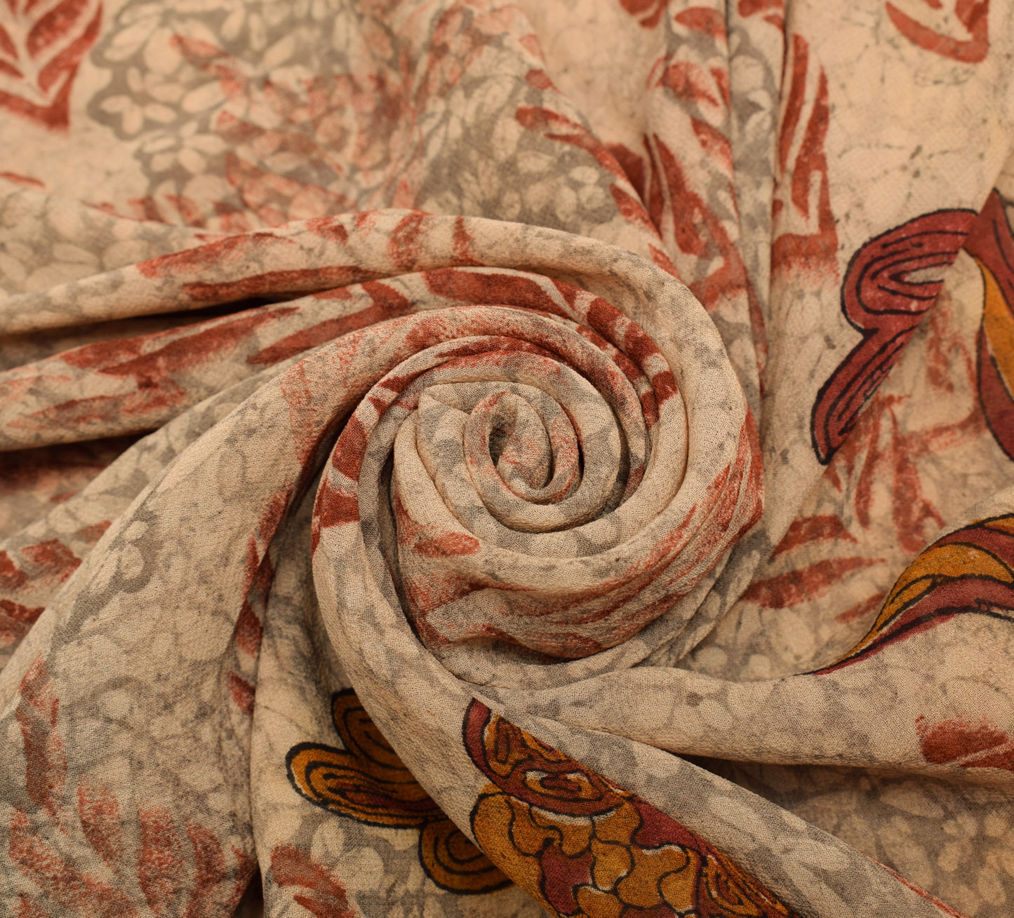 Sushila Vintage Brown Saree 100% Pure Georgette Silk Printed Floral Craft Fabric