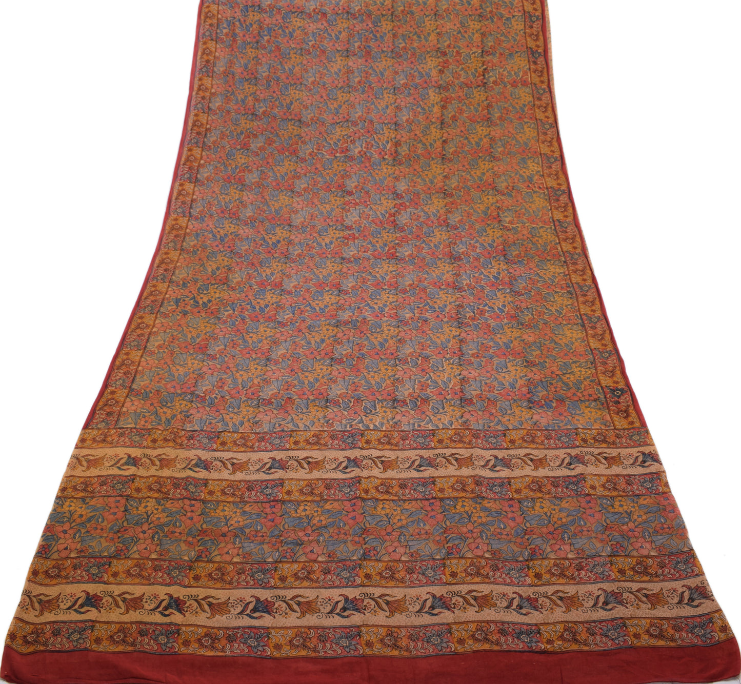 Sushila Vintage Mustard Saree Pure Georgette Silk Printed Floral Craft Fabric