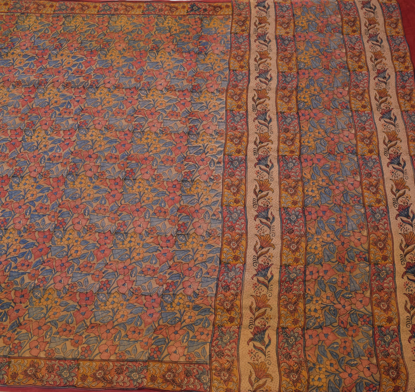 Sushila Vintage Mustard Saree Pure Georgette Silk Printed Floral Craft Fabric