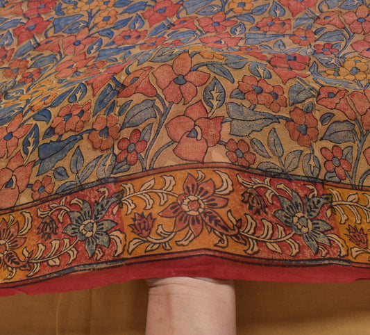 Sushila Vintage Mustard Saree Pure Georgette Silk Printed Floral Craft Fabric