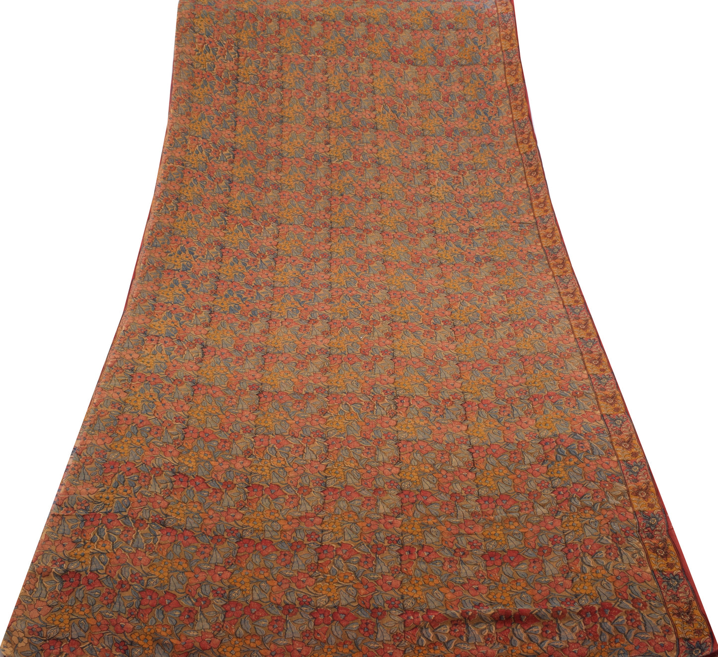 Sushila Vintage Mustard Saree Pure Georgette Silk Printed Floral Craft Fabric