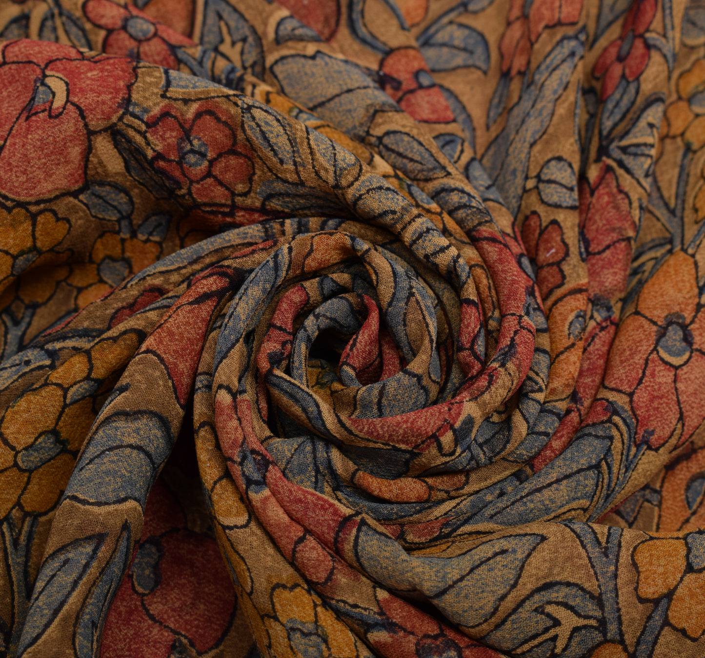 Sushila Vintage Mustard Saree Pure Georgette Silk Printed Floral Craft Fabric