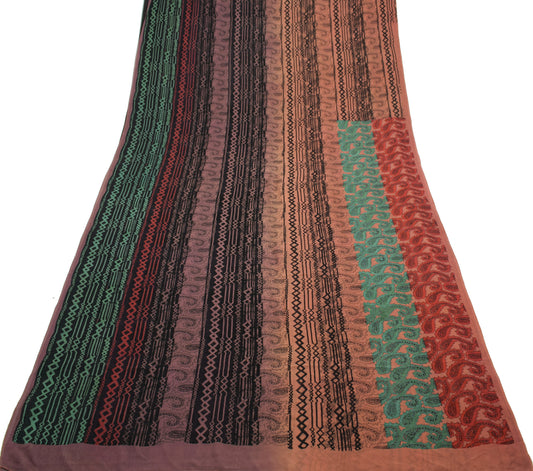 Sushila Vintage Multi-Color Saree 100% Pure Georgette Silk Printed Craft Fabric