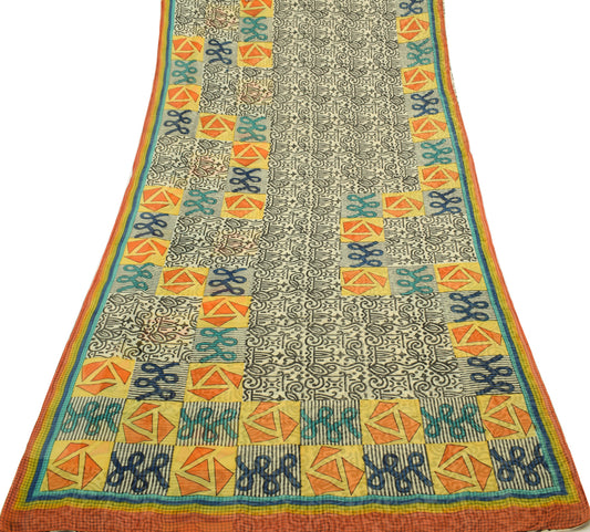 Sushila Vintage Cream Saree 100% Pure Georgette Silk Printed 5 YD Craft Fabric