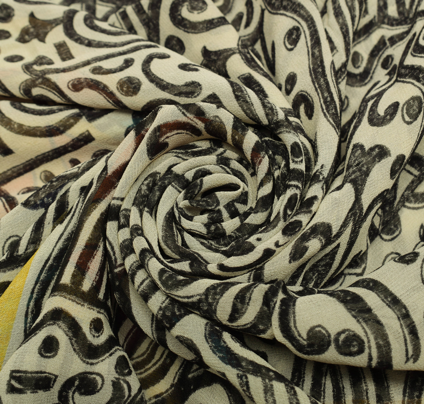Sushila Vintage Cream Saree 100% Pure Georgette Silk Printed 5 YD Craft Fabric