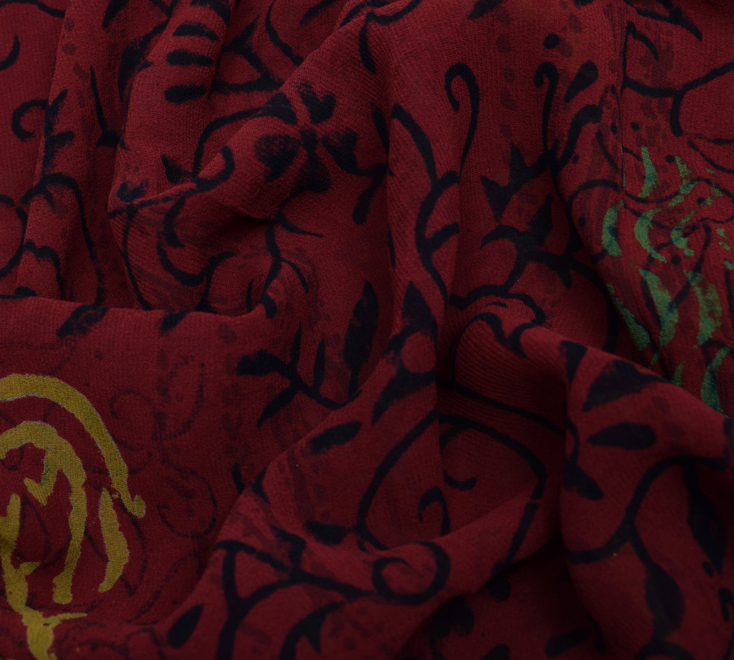 Sushila Vintage Maroon Saree 100%Pure Georgette Silk Printed Floral Craft Fabric