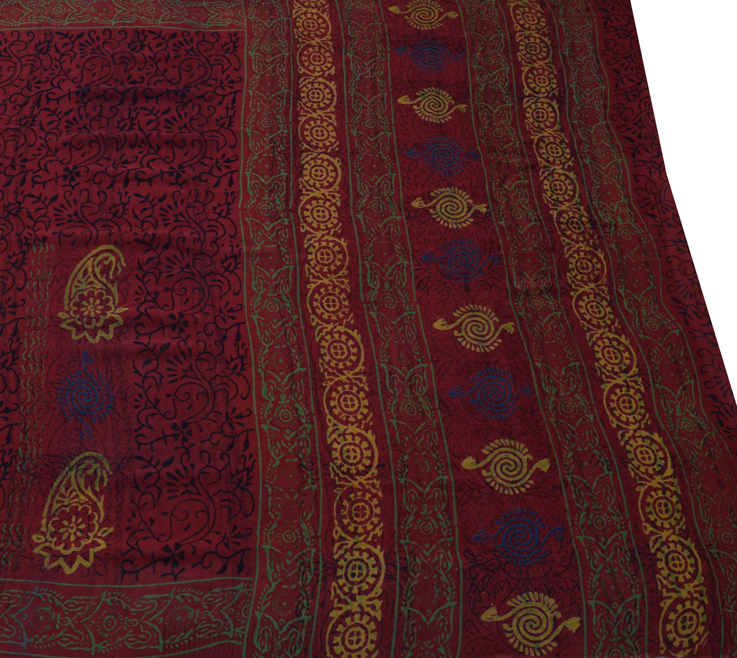 Sushila Vintage Maroon Saree 100%Pure Georgette Silk Printed Floral Craft Fabric