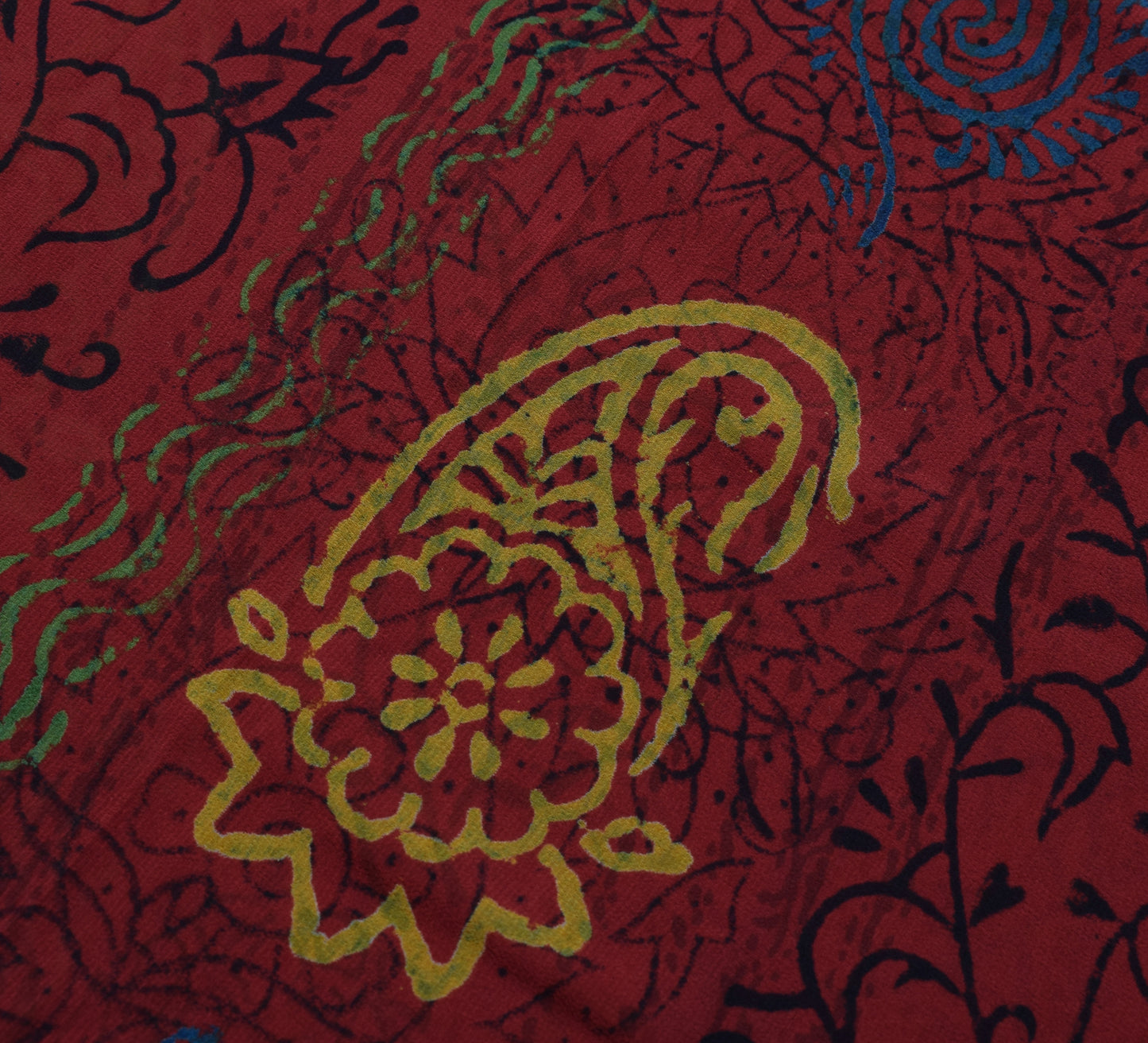 Sushila Vintage Maroon Saree 100%Pure Georgette Silk Printed Floral Craft Fabric