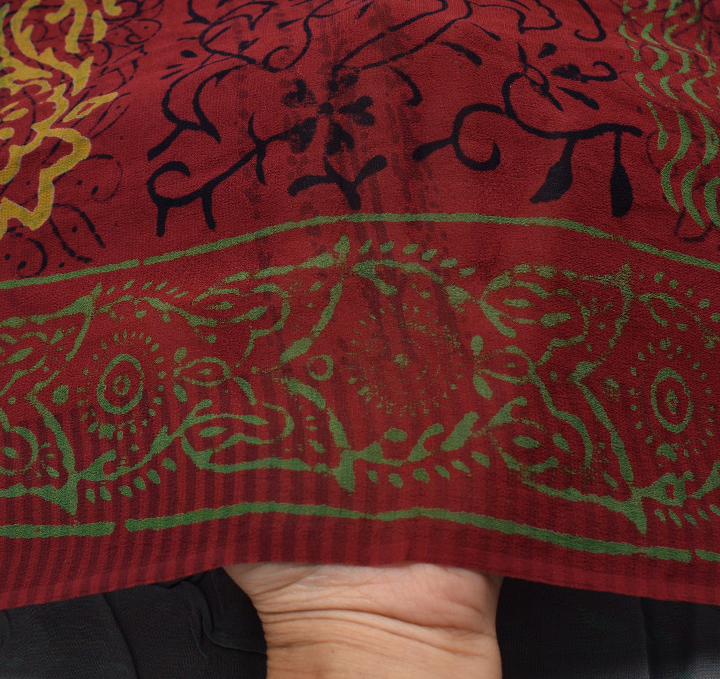 Sushila Vintage Maroon Saree 100%Pure Georgette Silk Printed Floral Craft Fabric