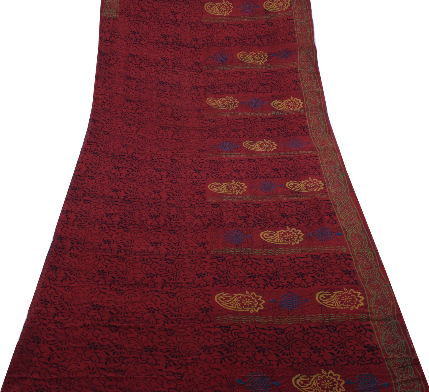 Sushila Vintage Maroon Saree 100%Pure Georgette Silk Printed Floral Craft Fabric