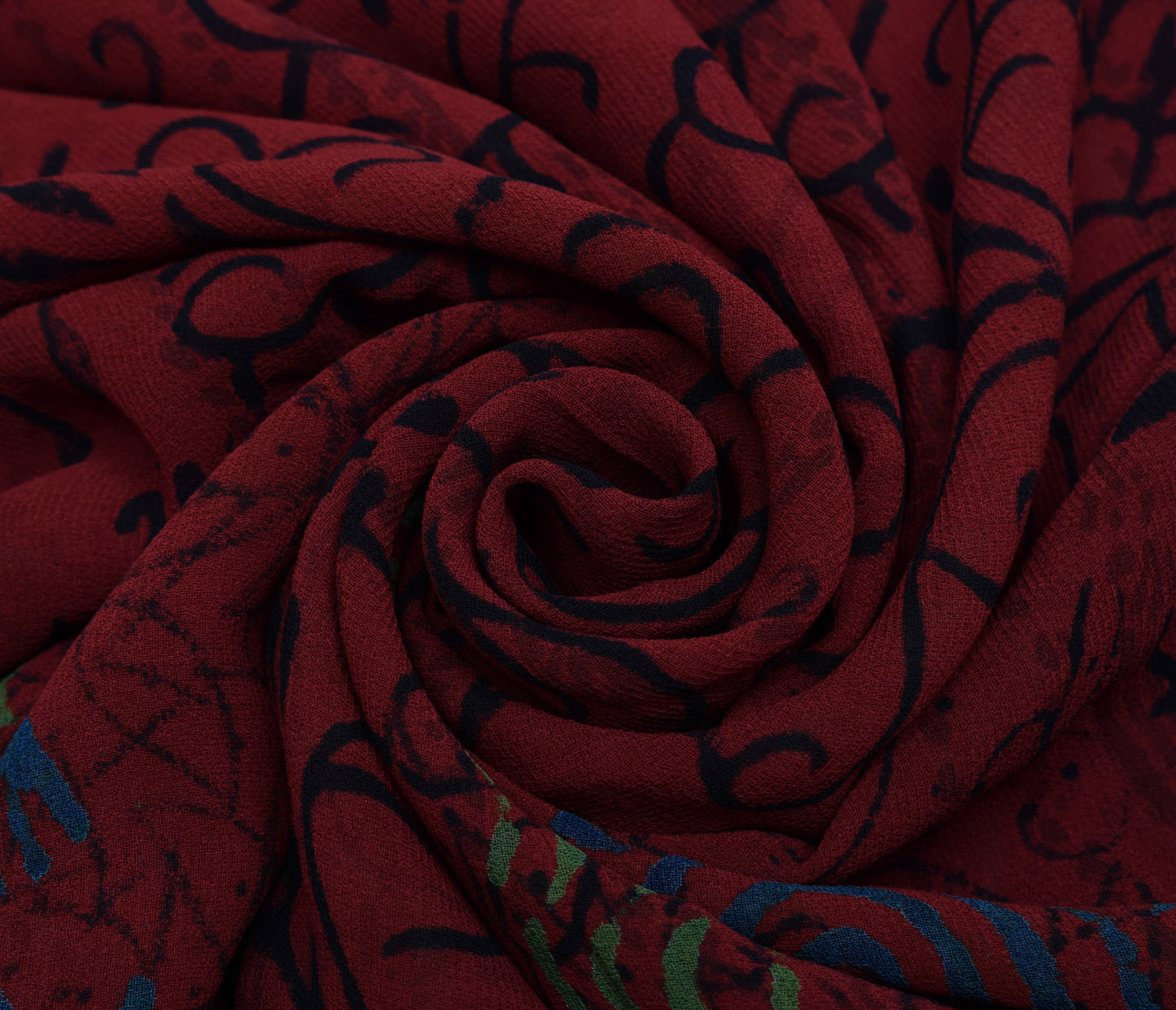 Sushila Vintage Maroon Saree 100%Pure Georgette Silk Printed Floral Craft Fabric