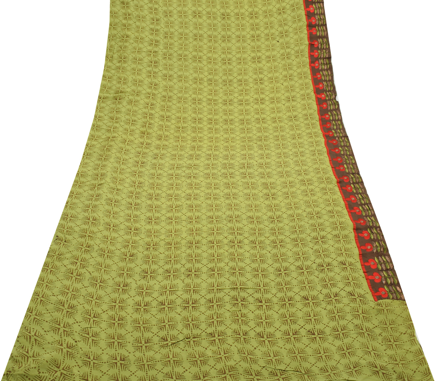 Sushila Vintage Green Indian Saree 100% Pure Georgette Silk Printed Craft Fabric