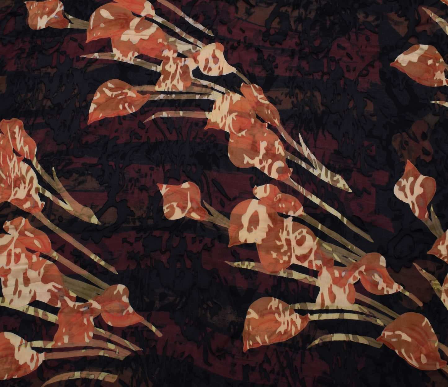 Sushila Vintage Black Saree Blend Georgette Silk Printed Flroal Craft Fabric