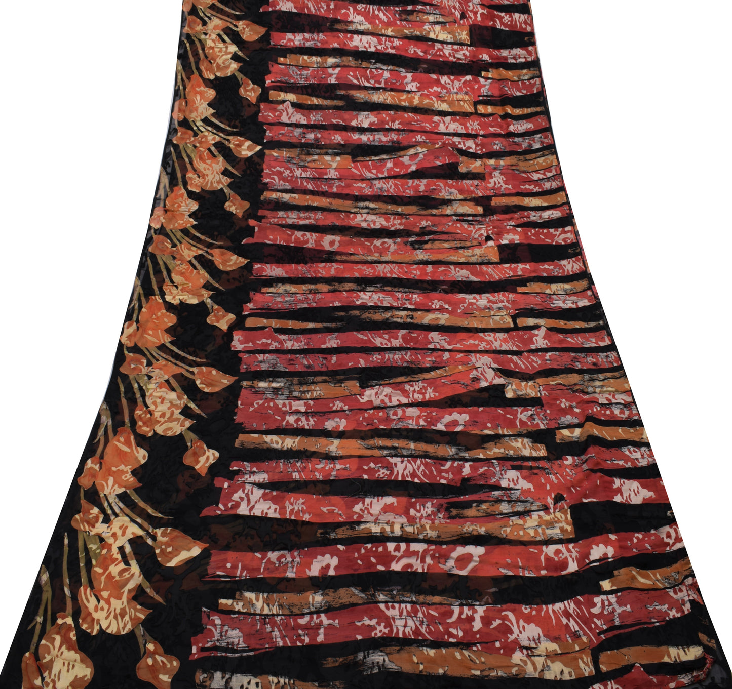 Sushila Vintage Black Saree Blend Georgette Silk Printed Flroal Craft Fabric