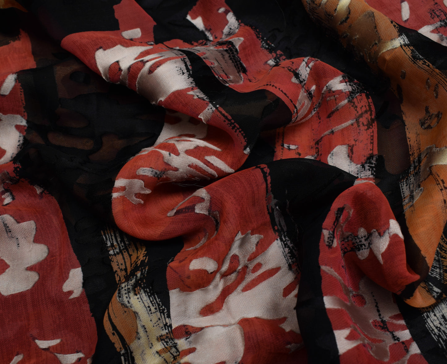 Sushila Vintage Black Saree Blend Georgette Silk Printed Flroal Craft Fabric