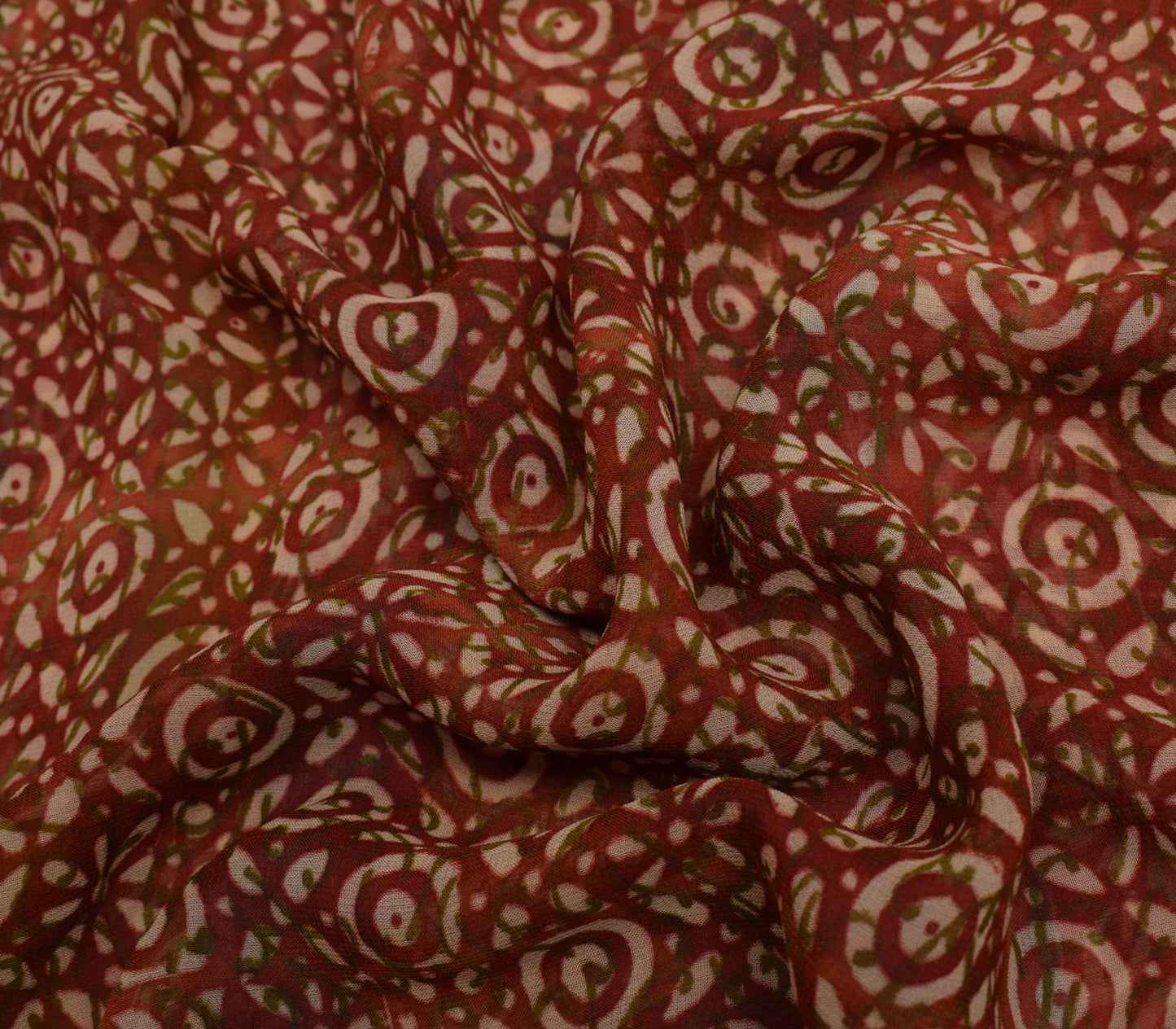 Sushila Vintage Brown Saree 100% Pure Georgette Silk Printed Floral Craft Fabric