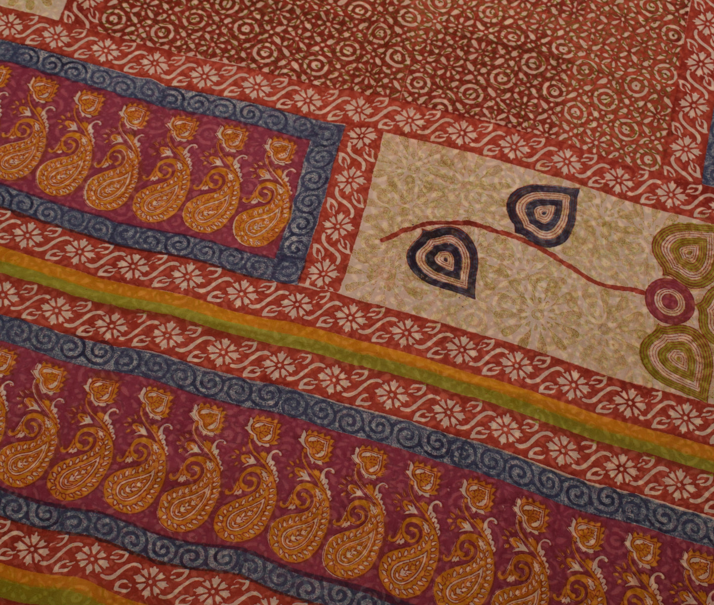 Sushila Vintage Brown Saree 100% Pure Georgette Silk Printed Floral Craft Fabric