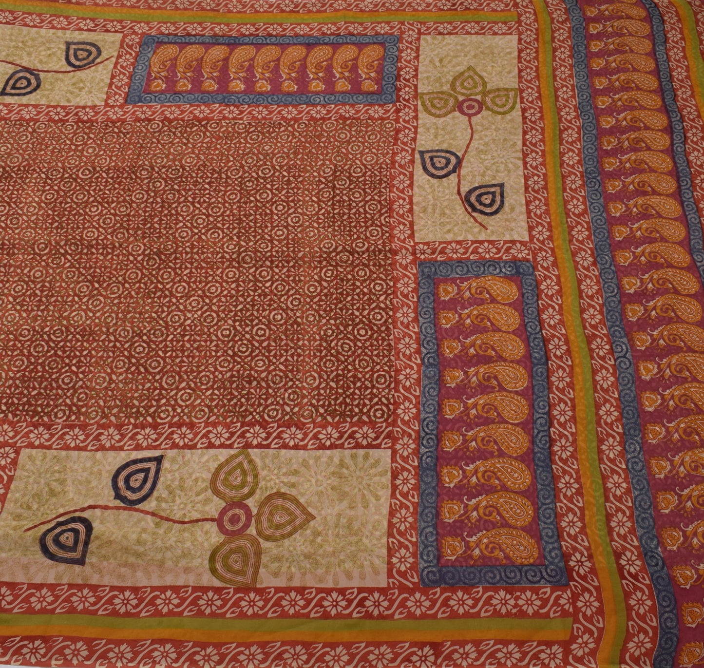 Sushila Vintage Brown Saree 100% Pure Georgette Silk Printed Floral Craft Fabric